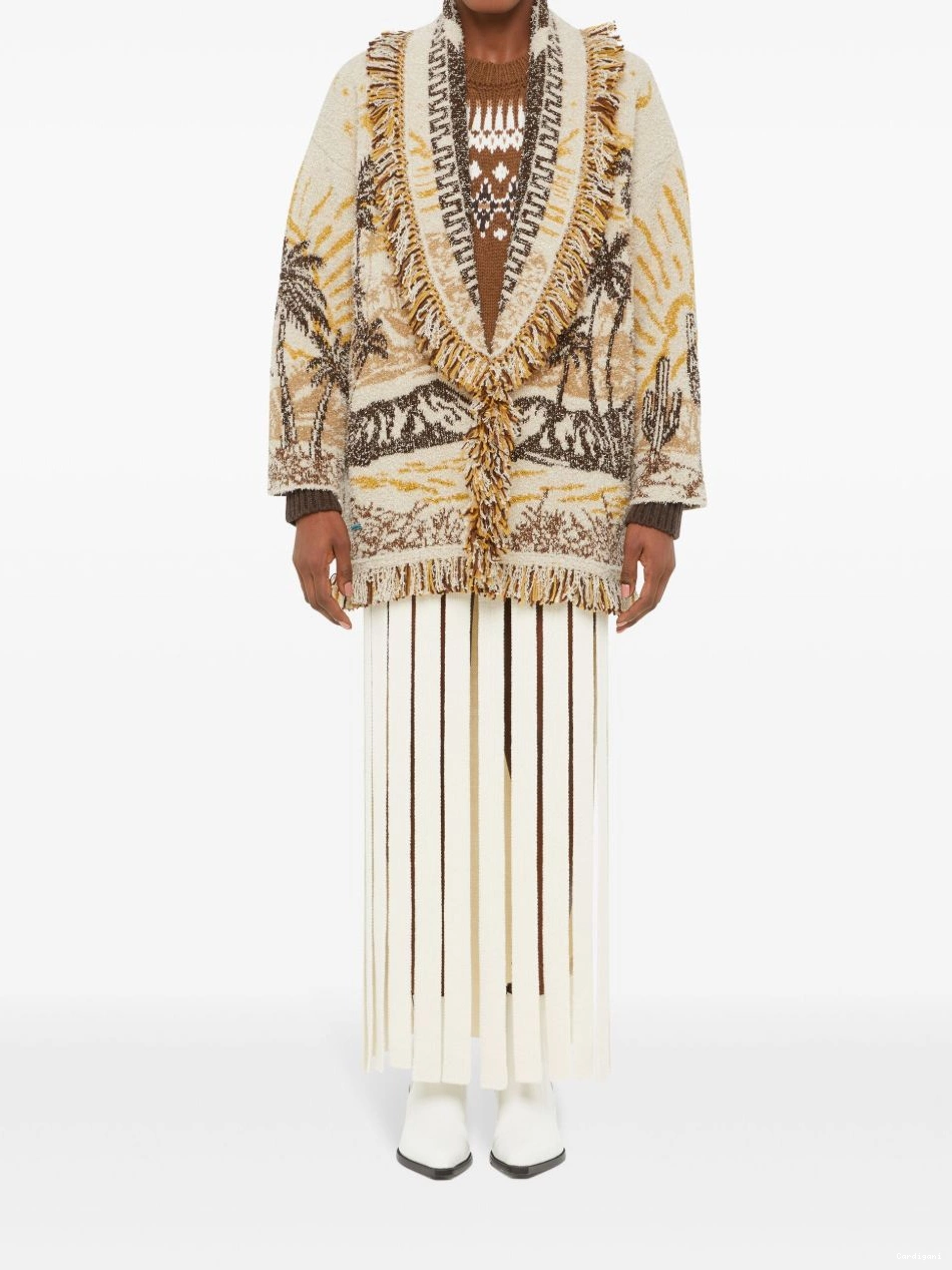 Affordable cardigan Women patterned-jacquard fringed-edge Alanui 0402